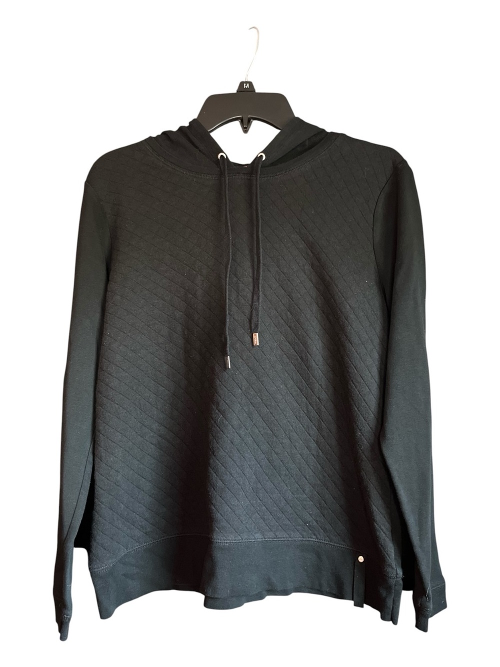 Lauren Ralph Lauren Black Quilted Diamond Knit Pullover Hoodie Size Large L